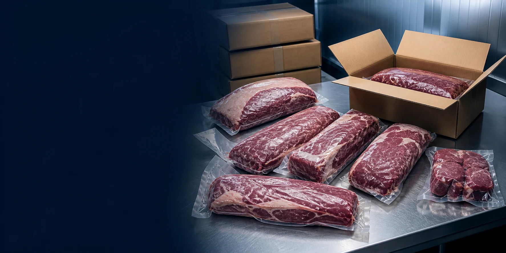 Vacuum-packed chilled Argentine beef prepared for wholesale export